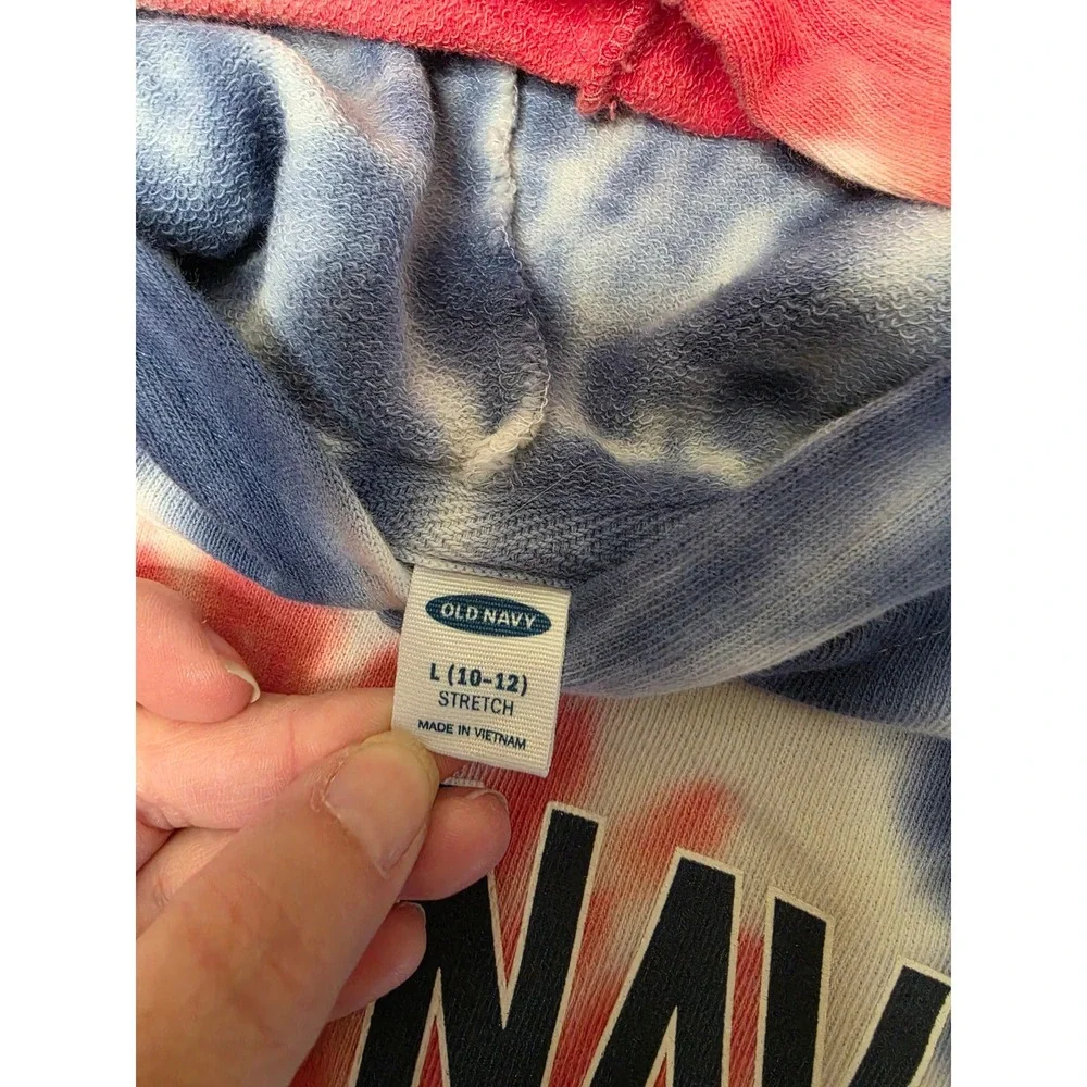 Old Navy Boys Large 10-12 Red White Blue Tie Dye Logo Pullover Hoodie Sweatshirt